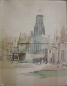 Josef URBACH (1889-1973), Aquarell, u.re. sign. u. dat. 36, wohl Chor und Turm von St. Marien in