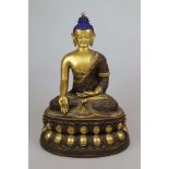 Große Buddha Figur auf Lotussockel, vermutlich Burma, 19/20. Jh., Metalllegierung, Hohlguss,