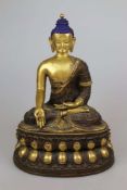 Große Buddha Figur auf Lotussockel, vermutlich Burma, 19/20. Jh., Metalllegierung, Hohlguss,