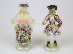 Paar Glasfiguren, wohl Fratelli Toso Murano. Vollplastische Darstellung eines herrschaftlich