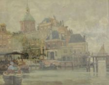 Hans HERRMANN (1858-1942), Einfahrt in eine Gracht, wohl Amsterdam, u.re.sign., Öl auf Holz. Maße: