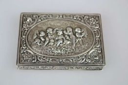 Kleine Schatulle, Silber, 800er Markung, querrechteckige Form, Deckel mit barockisierendem