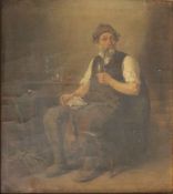 Anton BURGER (1824-1905) zugeschrieben, Öl auf Leinwand, Bauer mit Pfeife in der Stube, u.li.