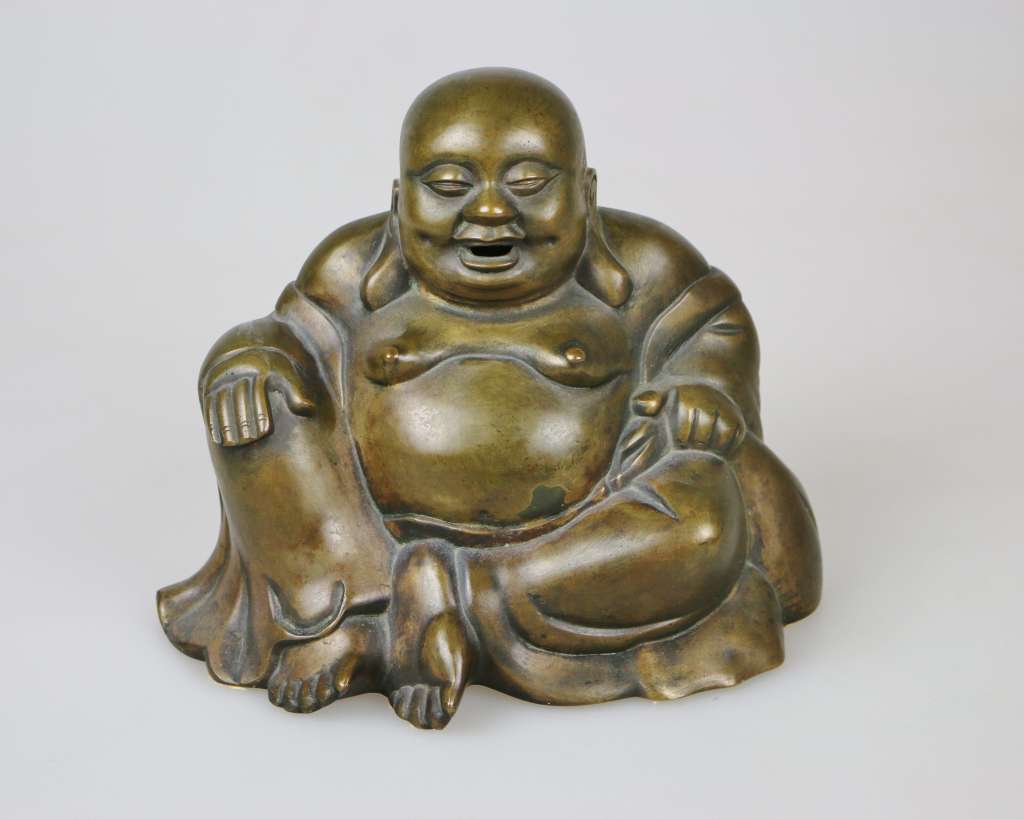 Lachender Buddha, Metallguss, 20. Jh., H.: 20,5 cm.