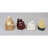 Konvolut lachender Buddhafiguren/ Glücksbuddha: eine Figur Keramik, glasiert, in der Art Blanc de