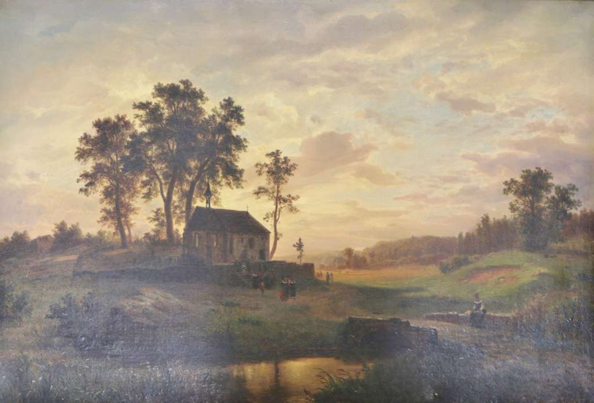 Wilhelm KLEIN (1821-1897), Öl auf Leinwand, u.re. sign. u. dat. 1859, Romantische Abendstimmung.