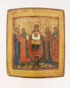 Ikone, Hl. Erzengel Michael umgeben von Heiligen, Tempera auf Holz, Tafel mit Kovcheg, verso zwei