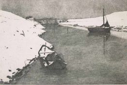 Horst JANSSEN (1929-1995) Nachfolge/Schule, Radierung, Segelboote an einem Kanal im Winter, u.li.