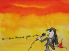 Udo LINDENBERG (1946), "Hinterm Horizont geht's weiter", Aquarell auf Papier, Bildmaße: ca. 40 x