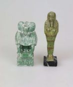 2 ägyptische Replika, Uschebti und Thot als Pavian, Kunstguss, 20. Jh., vgl. hierzu u.a. British