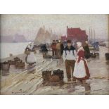 Alexander RAU (1878-1944), Öl auf Leinwand, Holländischer Hafen mit Fischmarkt, u.li. sign., Maße: