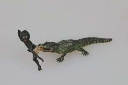 Wiener Bronze, ohne Markung, 20. Jh., Figurengruppe "Krokodil schnappt kleinen Jungen an der