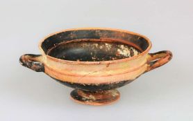 Trinkgefäß, attische Kylix, 20. Jh., Ton, Museumsreplik, Ausbruch und mittig gebrochen und