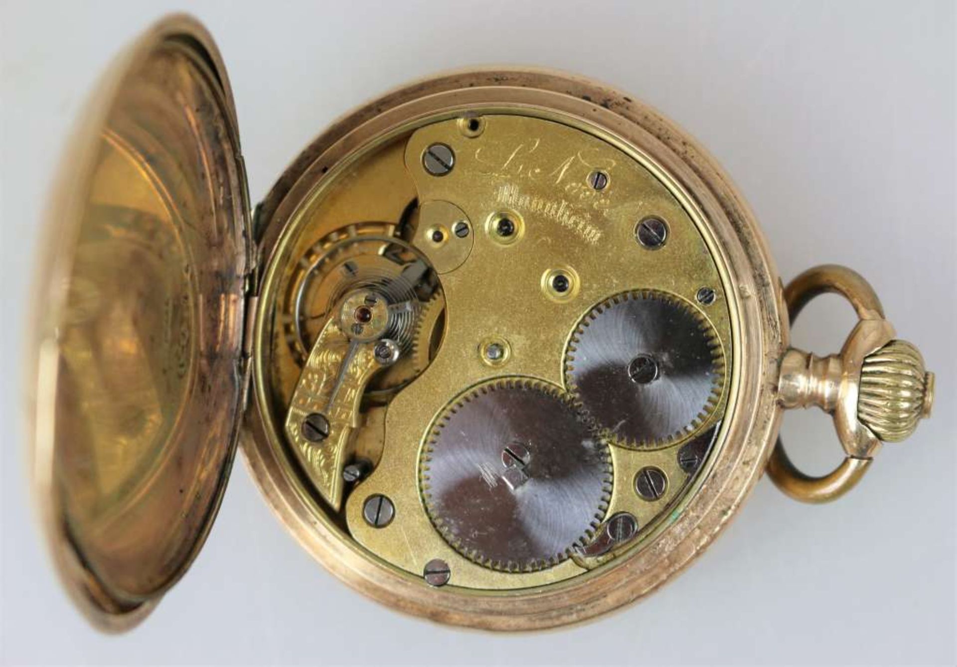 Taschenuhr, 585er Gelbgold, äußere Deckel jeweils gestempelt 585, Staubdeckel Metall, Werk bez. " - Bild 5 aus 6