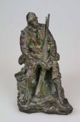 Jean-Pierre GRAS (1879-1964), Bronze, erster Weltkrieg, sitzender Poilu mit Gewehr, sehr