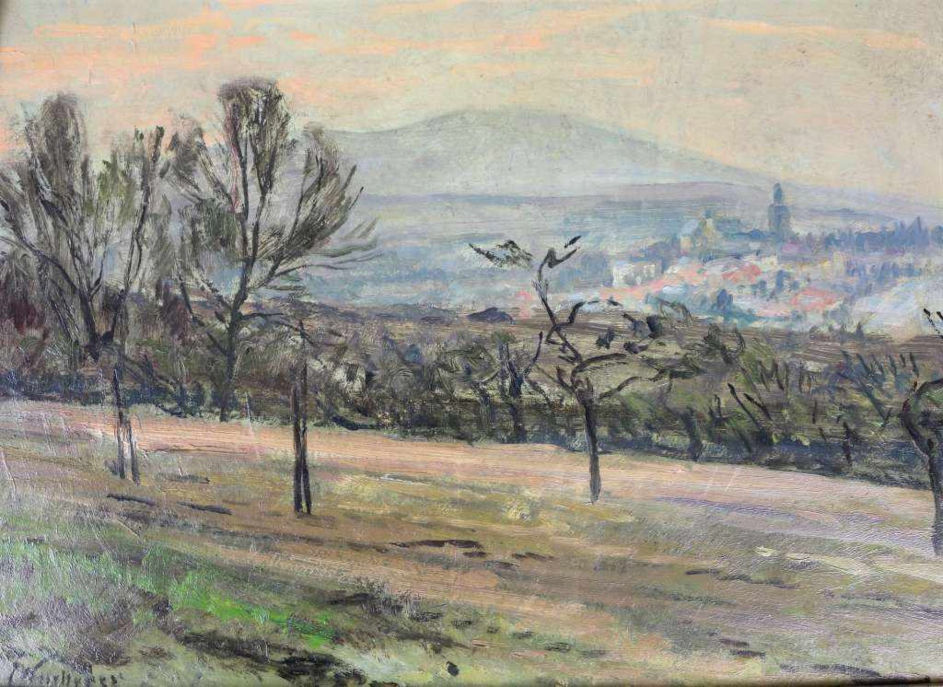 Fritz WUCHERER (1873-1948), Öl auf Kartonage, Blick auf Kronberg i. Ts. im Vorfrühling, u.li.