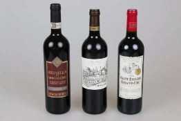 Drei Flaschen Rotwein, Saint-Émilion Grand Cru 2014, Chateau Durfort-Vivens, Margaux 2012 und