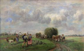 Georg HEMMRICH (1874-1939), Öl auf Leinwand, Bauern bei der Heuernte, u.re. sign., Maße: ca. 37 x
