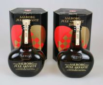 Aquavit, 2 Flaschen, 70 cl., Jahrgang 1987, Hersteller: Aalborg, Bezeichnung: Jule Aquavit,