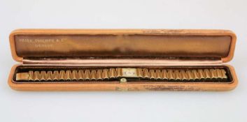 Patek Philippe, vintage Damenarmbanduhr mit Handaufzug, 750er Gelbgold, kleines rechteckiges Gehäuse