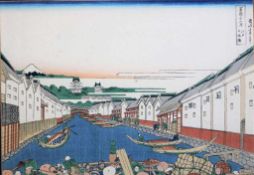 HOKUSAI (1760-1849), Farbholzschnitt (oban yoko-e), Nihonbashi Brücke in Edo, aus den 36 Ansichten