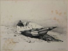 Gustav SCHÖNLEBER (1851-1917), Lithographie, u.li. im Druck sign. G. Schönleber, Boot am Strand,