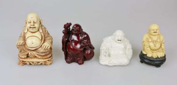 Konvolut lachender Buddhafiguren/ Glücksbuddha: eine Figur Keramik, glasiert, in der Art Blanc de