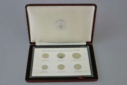 Kuwait, Silver Proof Set, issued by the central bank of Kuwait 1987, 6 Münzen, 1, 5, 10, 20, 50