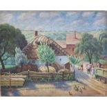 Vaclav ANTOS (1878-1938), Öl auf Leinwand, u.li. sign., Darstellung einer bäuerlichen Siedlung in