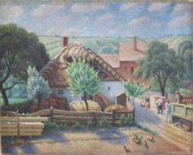 Vaclav ANTOS (1878-1938), Öl auf Leinwand, u.li. sign., Darstellung einer bäuerlichen Siedlung in