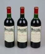 Rotwein, 3 Flaschen Château Calon-Sègur 1985, 3eme Cru Classé, Bordeaux St. Estéphe 0,75 L. Der Wein