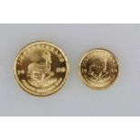 2 Goldmünze Krügerrand Südafrika ¼ oz, 22 Karat, 8,482 g, D.: 22,06 mm, Jahrgang 1980 und Krügerrand