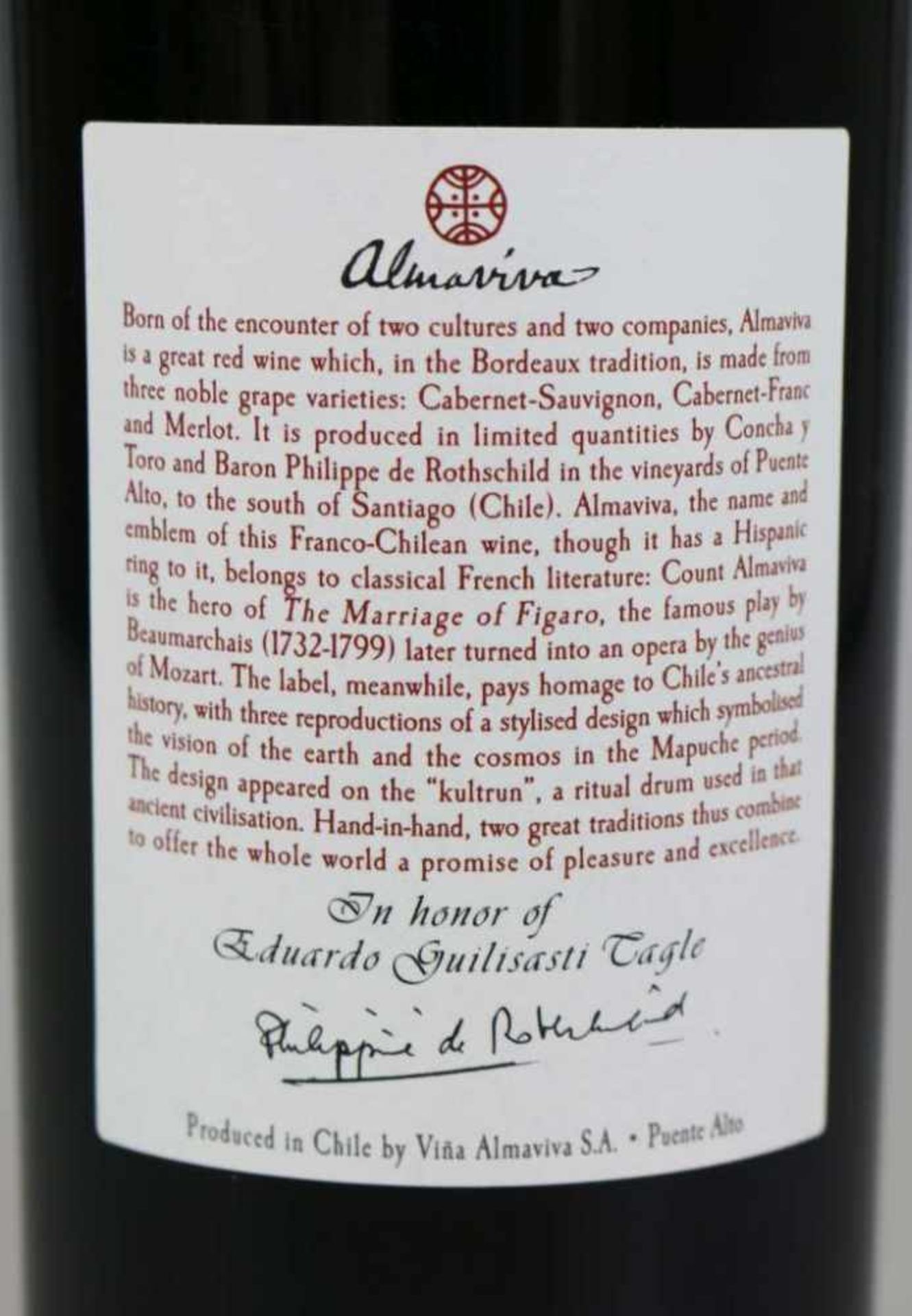 Rotwein, 6 Flaschen Almaviva Conchia y Torro, Edward Chadwick/ Philippe Rothschild, 1996, 0,75 L. In - Bild 5 aus 5