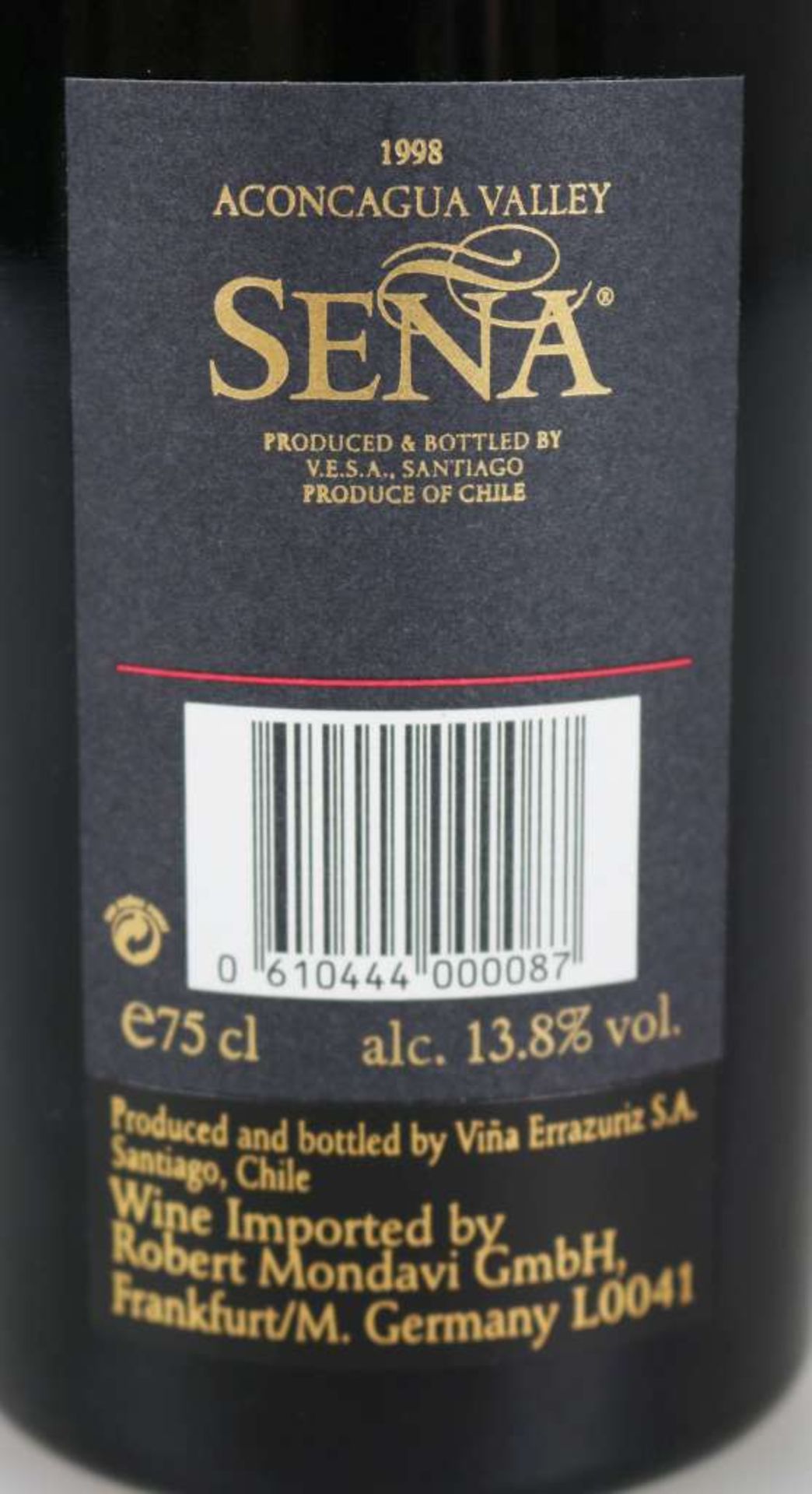 Rotwein, 6 Flaschen Sena, Vina Errazuriz/ Mondavi, Aconcagua Valley Chile, 1998, 0,75 L. In - Bild 6 aus 6