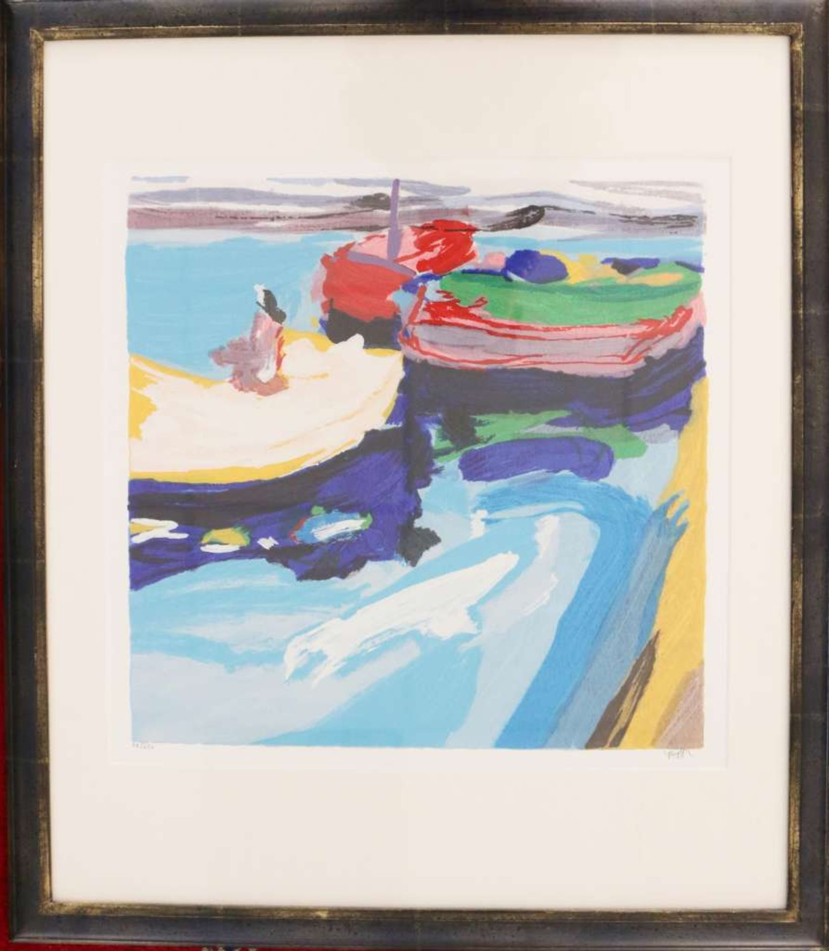 Amos YASKIL (1935), Farblitographie, Boote am Strand, u.re. sign., Expl. 58/250, Maße: ca. 44 x 44 - Bild 2 aus 3