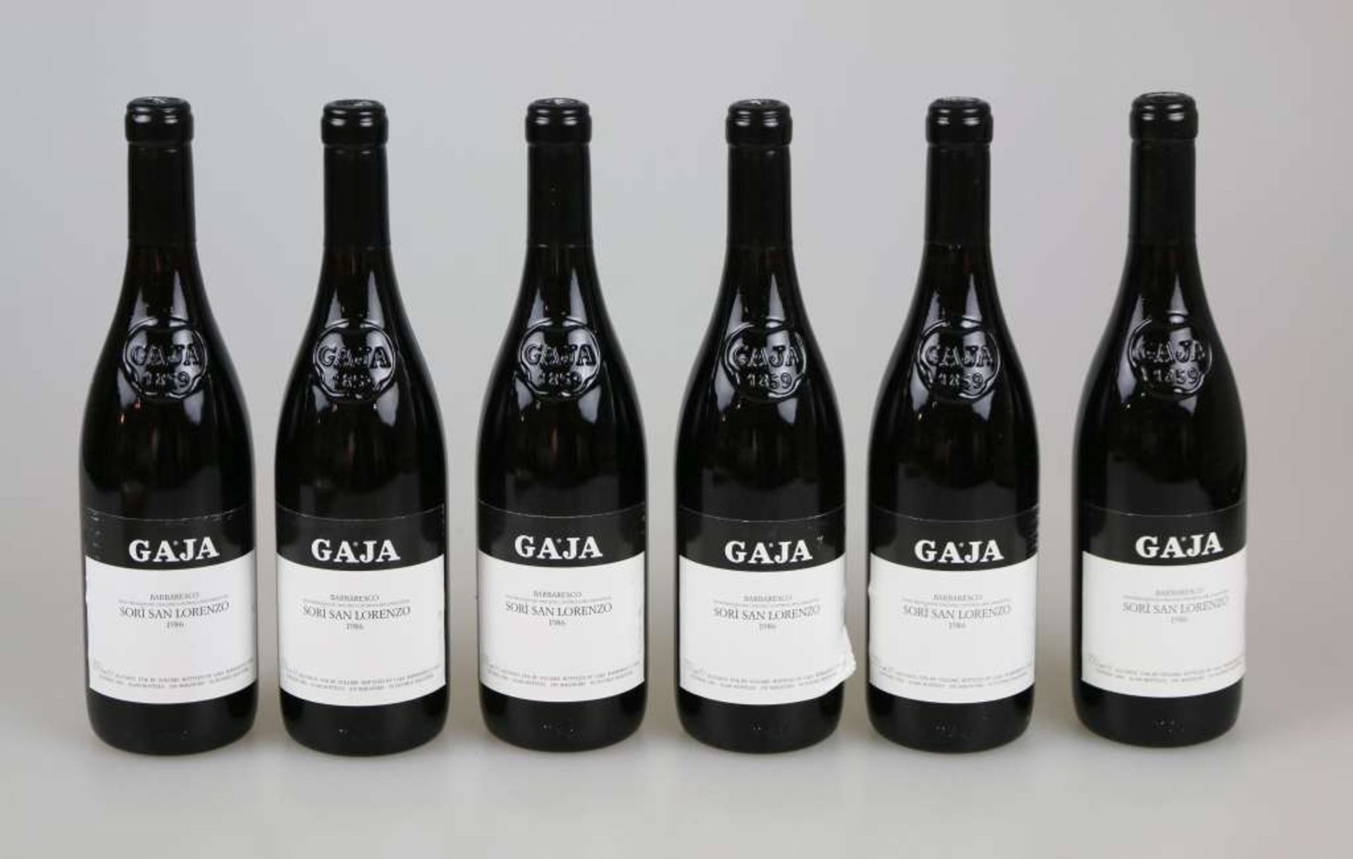 Rotwein, 6 Flaschen Barbaresco Sori San Lorenzo, Gaja, Langhe, 1986, 0,75 L. In Original- - Bild 2 aus 6