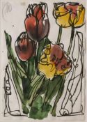 Markus LÜPERTZ (1941), Tuschezeichnung/Gouache auf Japan, o.li. monogrammiert, Blumenstillleben,