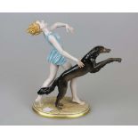 Art Deco Skulptur, Mädchen mit Saluki, Rosenthal Porzellan, nach Entwurf von Gustav OPPEL (1891-