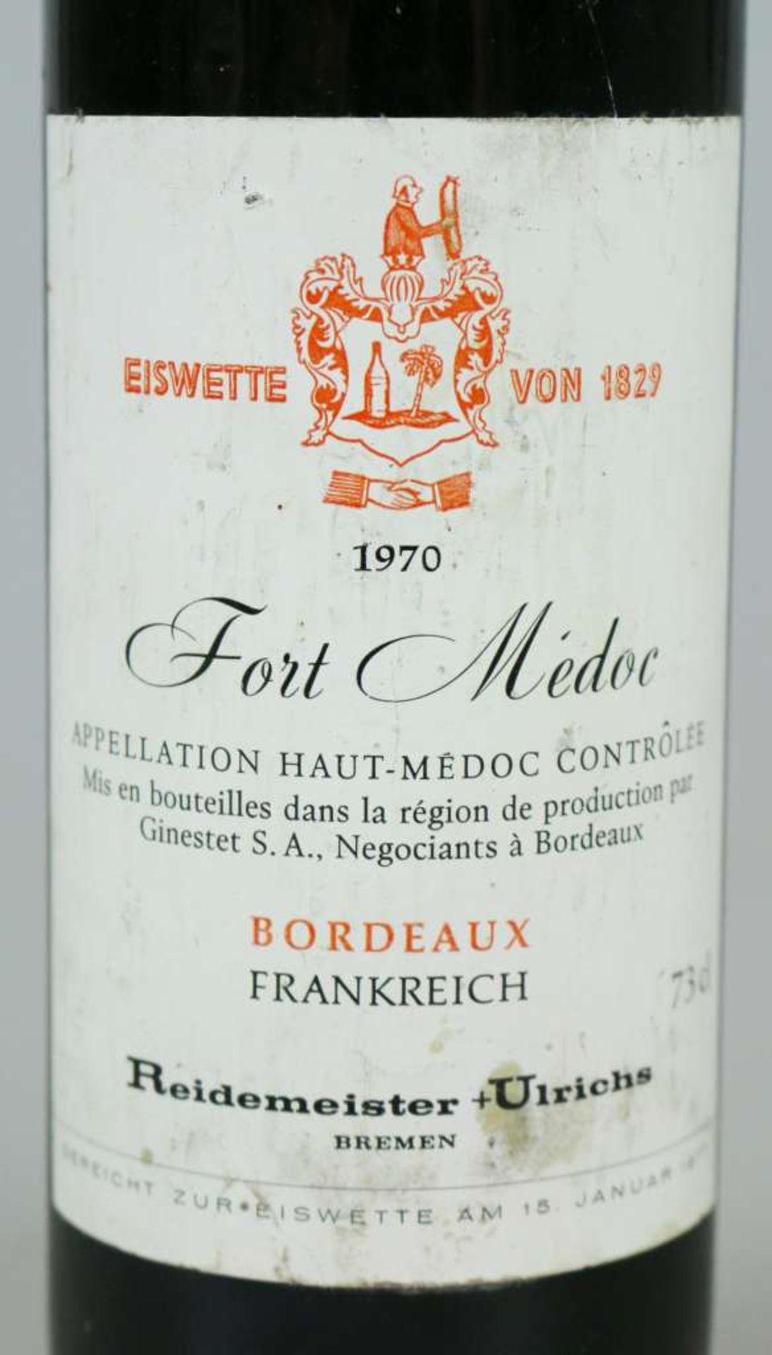 Rotwein, Flasche Fort Medoc, 1970, 0,73 L. Top shoulder, Etikett beschädigt. Der Wein stammt aus - Bild 2 aus 4