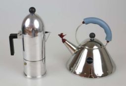 Alessi, Aldo Rossi Espressomaschinen 'La Cupola', 1988, H. 29 cm. und Wasserkessel Alessi "Bird