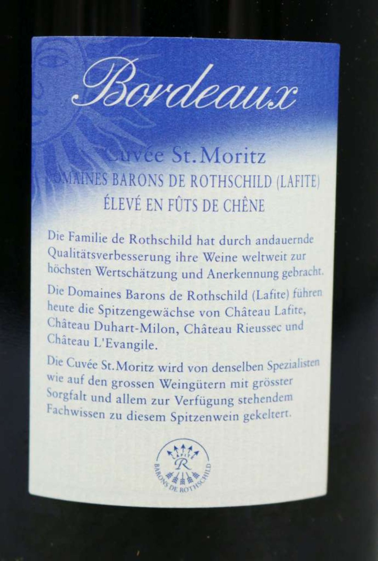 Rotwein, 12 Flaschen Cuveé St. Moritz, Domaines Rothschild, 1998, 0,75 L. In Original-Holzkiste. Der - Bild 5 aus 5