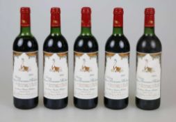 Rotwein, 5 Flaschen Château Mouton Baronne Philippe, 1984, 0,75 L. 3x top, 2x upper mid shoulder.