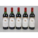 Rotwein, 5 Flaschen Château Mouton Baronne Philippe, 1984, 0,75 L. 3x top, 2x upper mid shoulder.