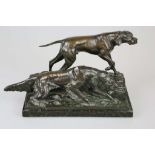 FRITZ DILLER (1875-1945), große Bronzeskulptur, "Zwei Jagdhunde", auf der Plinthe signiert ¨F.