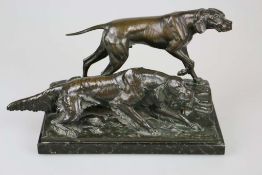 FRITZ DILLER (1875-1945), große Bronzeskulptur, "Zwei Jagdhunde", auf der Plinthe signiert ¨F.