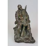 Jean-Pierre GRAS (1879-1964), Bronze, erster Weltkrieg, sitzender Poilu mit Gewehr, sehr