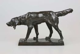 Joseph KÖRSCHGEN (1876-1937), Jagdhund, Bronze dunkel patiniert, auf rechteckiger Plinthe signiert "