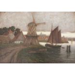 W. T. Goy (XIX-XX), Öl auf Leinwand, ländliche Hafenansicht mit Windmühle, u.re. sign., Maße: ca. 60