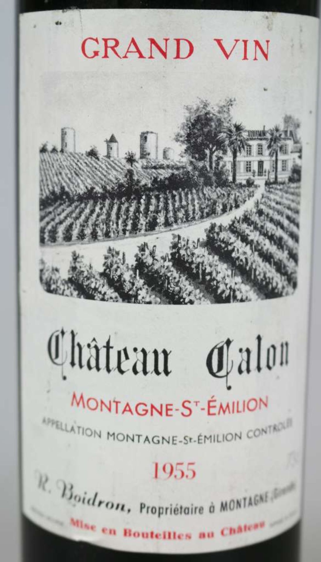 Rotwein, Flasche Château Calon, 1955, 0,75 L. Top shoulder. Der Wein stammt aus einer - Bild 2 aus 3