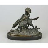 Auguste Joseph PEIFFER (1832-1886), Bronze "Putto mit Jagdhund", dunkel patiniert, naturalistisch